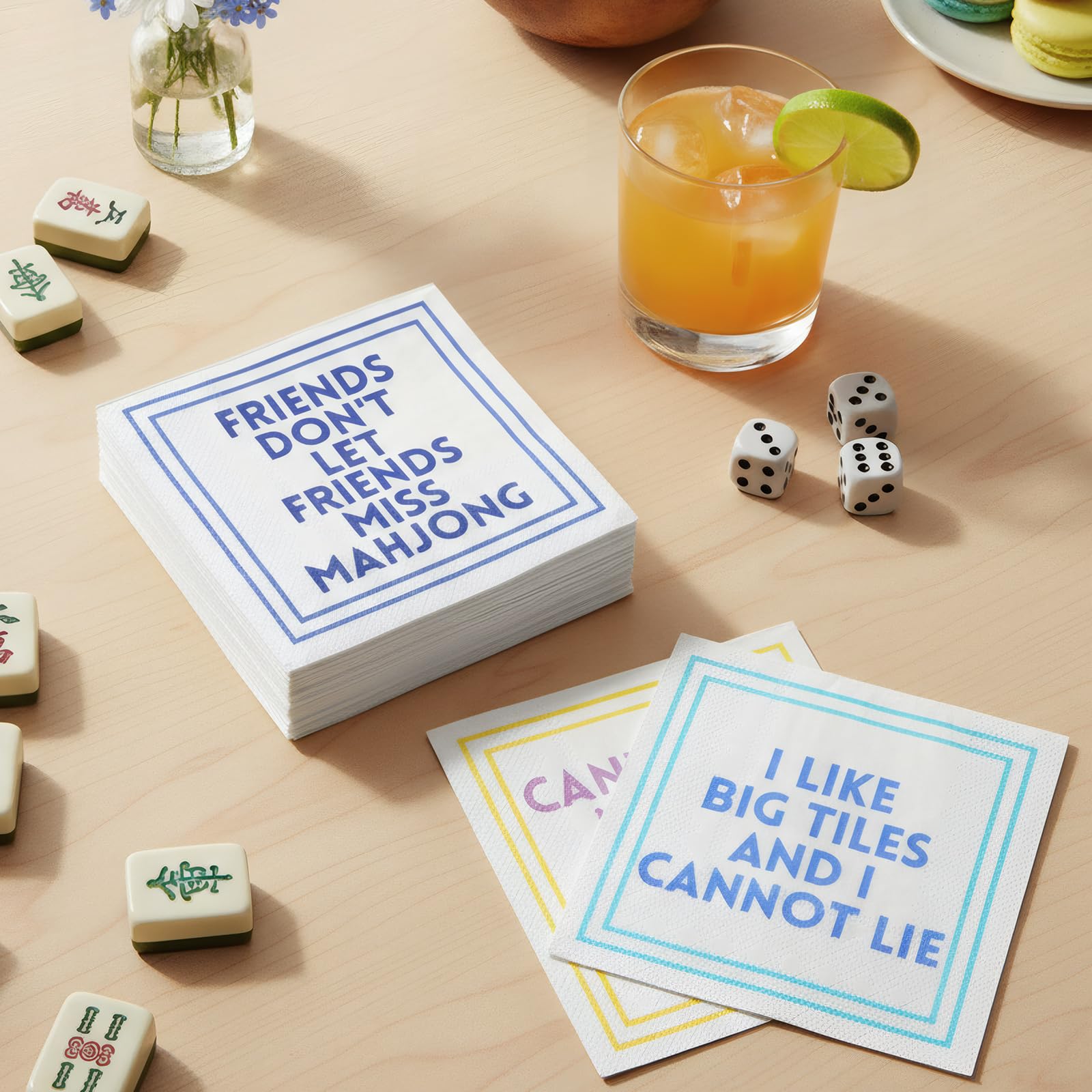 Weekgrat Mahjong napkins with blue pattern brighten tables during gatherings and meals.