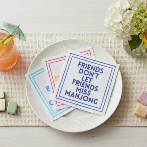Weekgrat Mahjong napkins folded to 5x5 inches for drinks and bites.