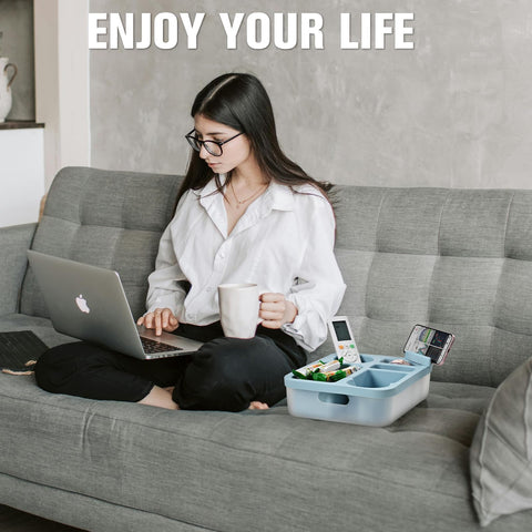 Weeme dark grey couch tray adds sleek style to living spaces.