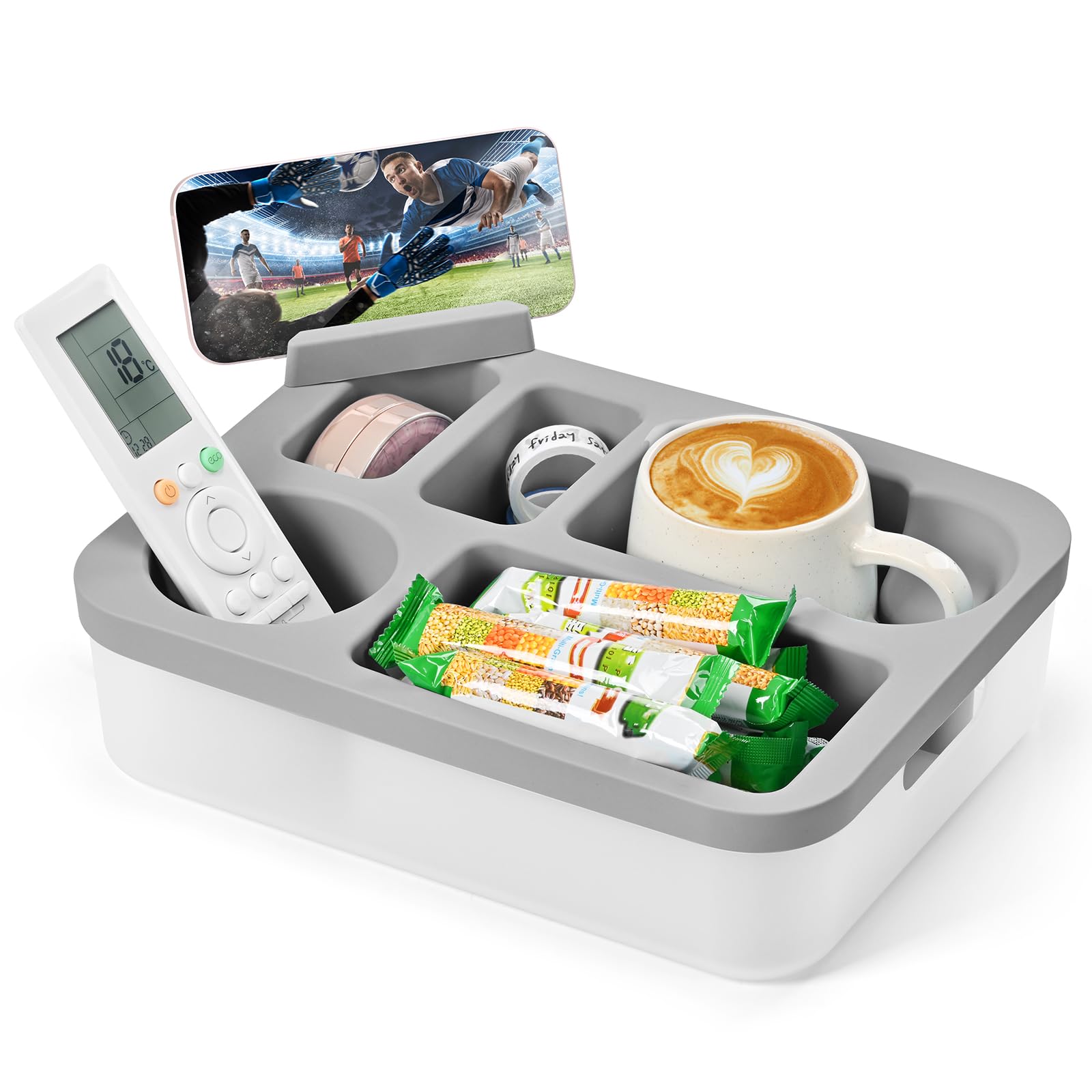 Weeme couch tray with non-slip base keeps drinks stable on sofas.