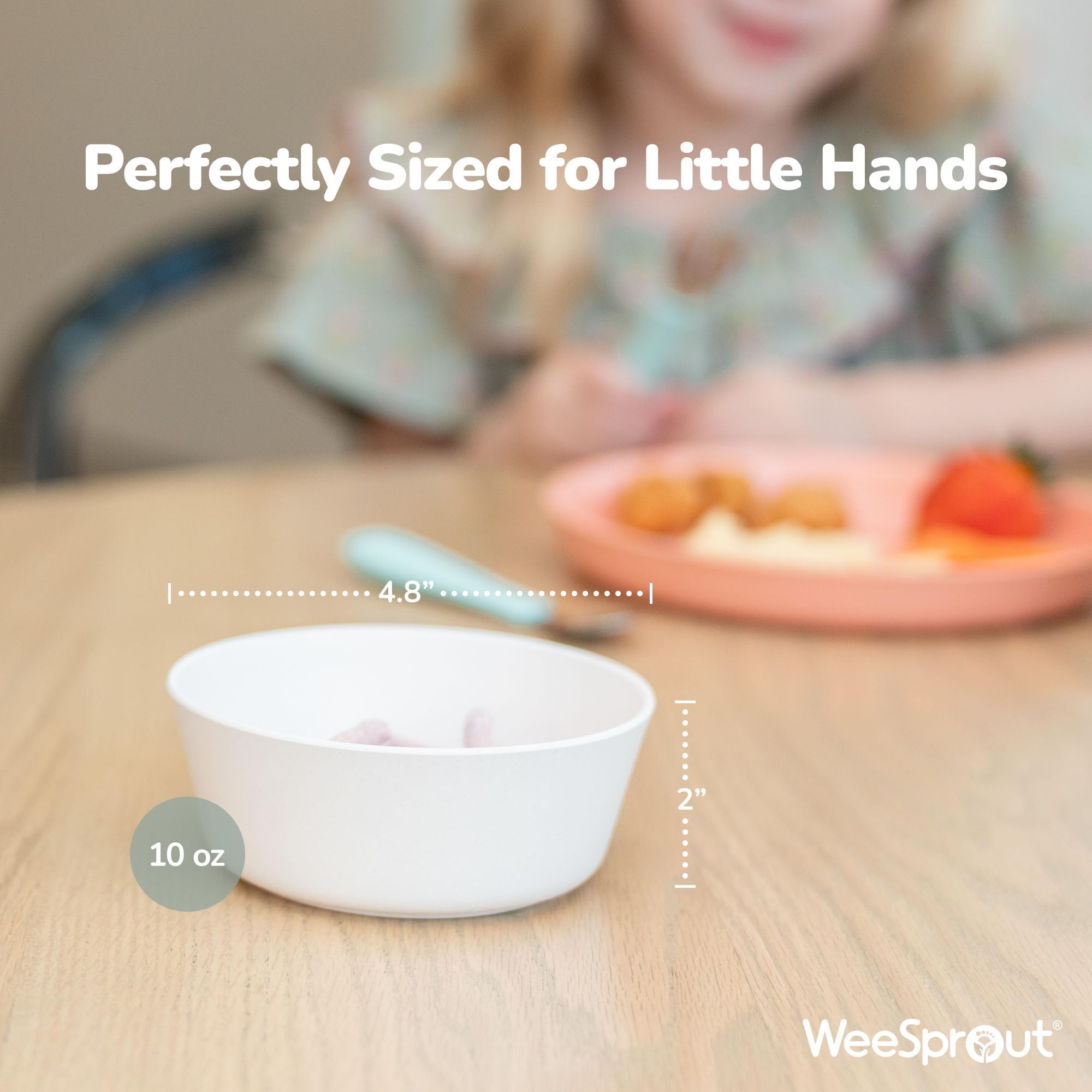WeeSprout bamboo kids bowls green side view for safe, everyday use.