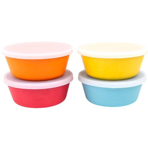 WeeSprout bamboo kids bowls with lids in blue for easy portions and leftovers.