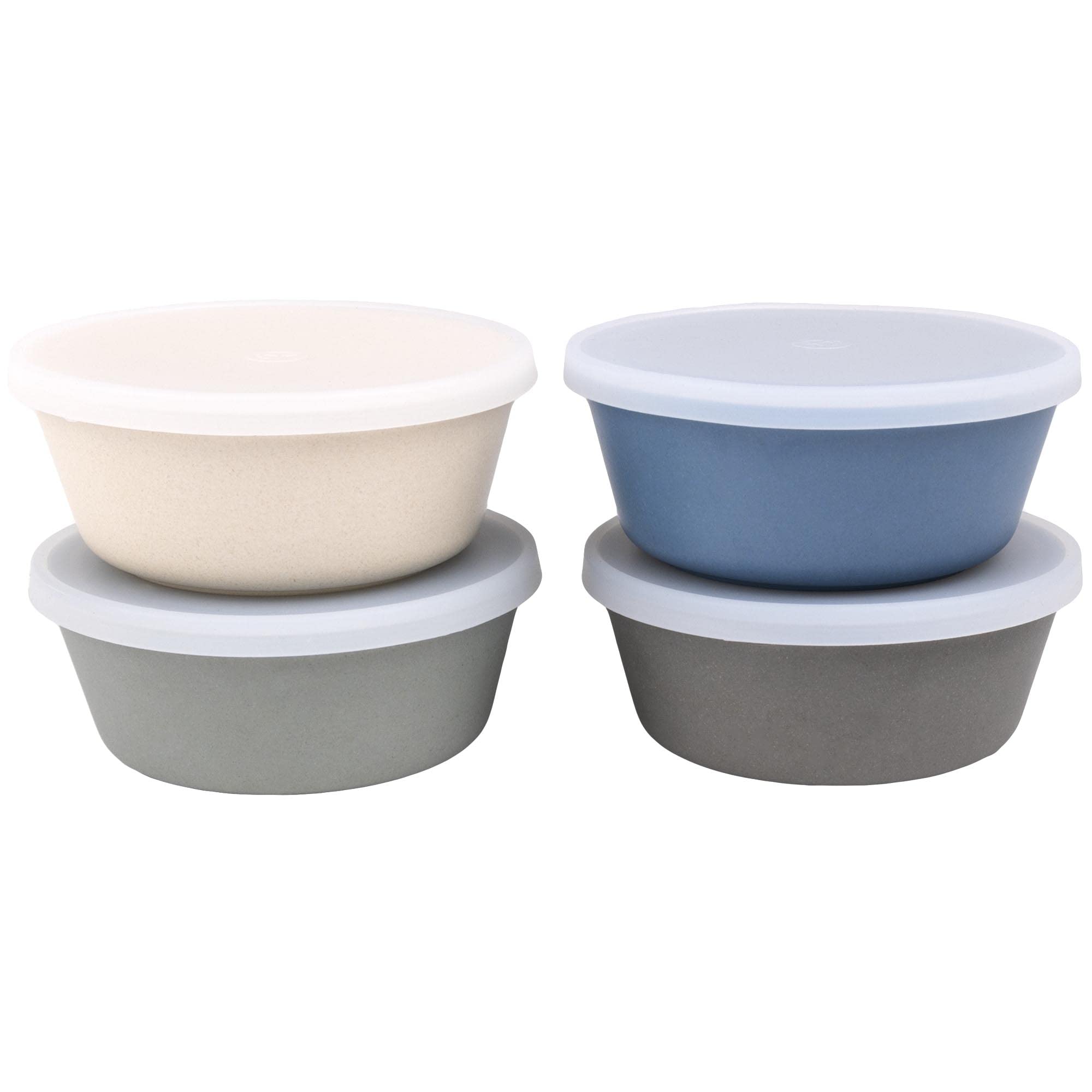 WeeSprout bamboo kids bowls with lids, front-view in blue, ideal for family meals and leftovers