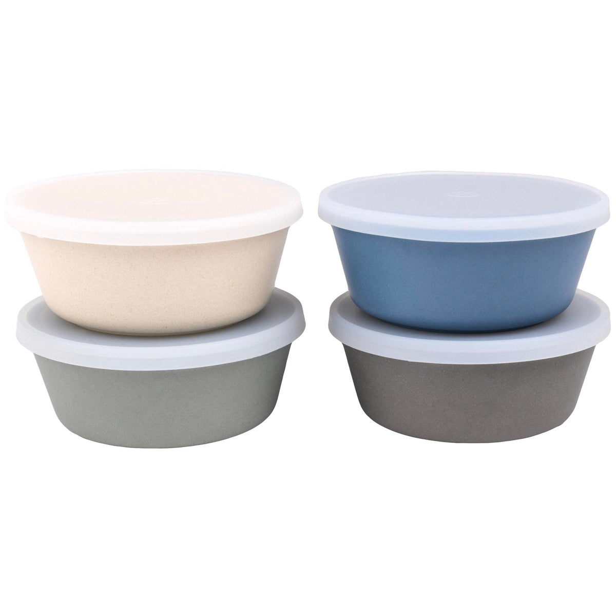 WeeSprout bamboo kids bowls with lids, front-view in blue, ideal for family meals and leftovers