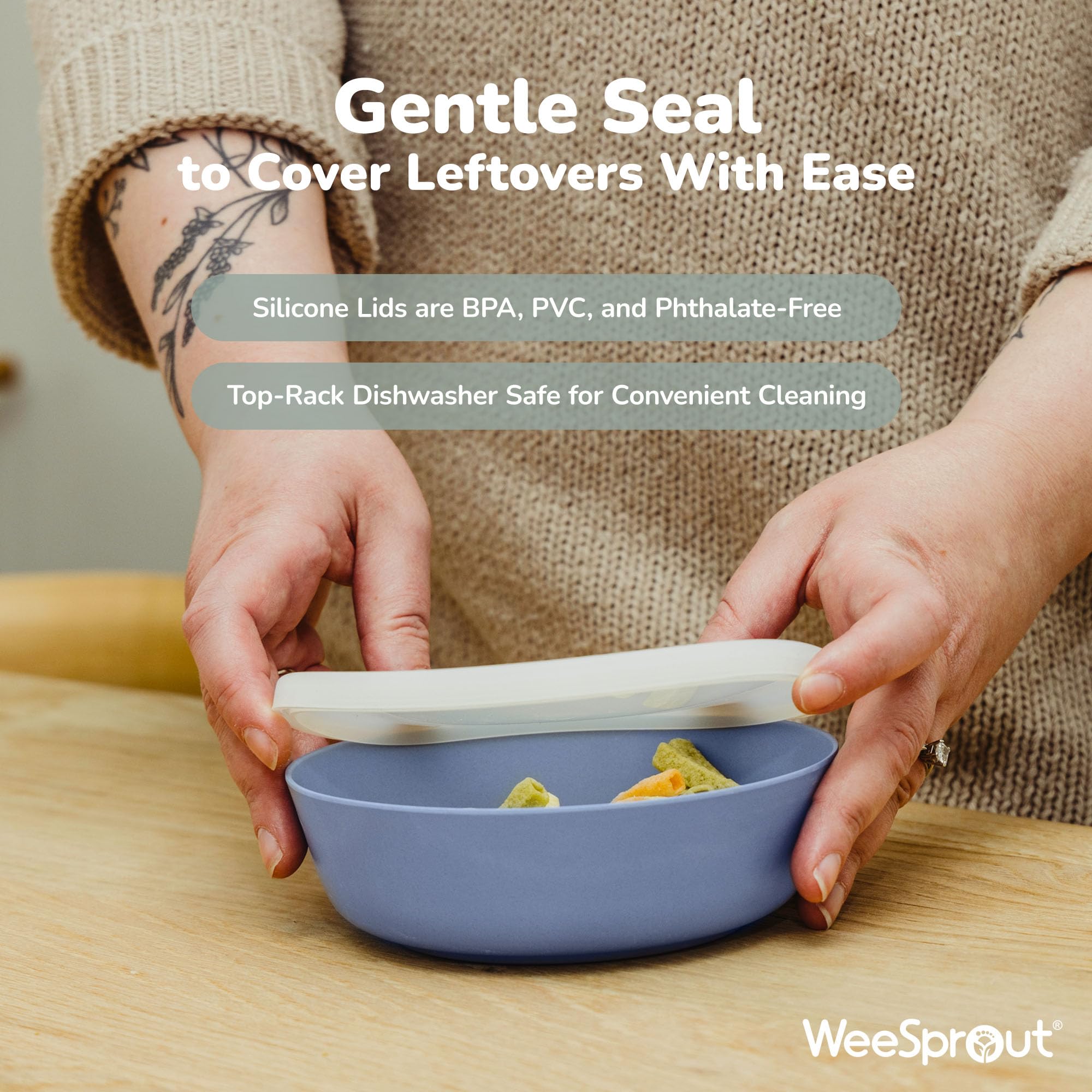 WeeSprout gray bowls with lids help organize meals for later