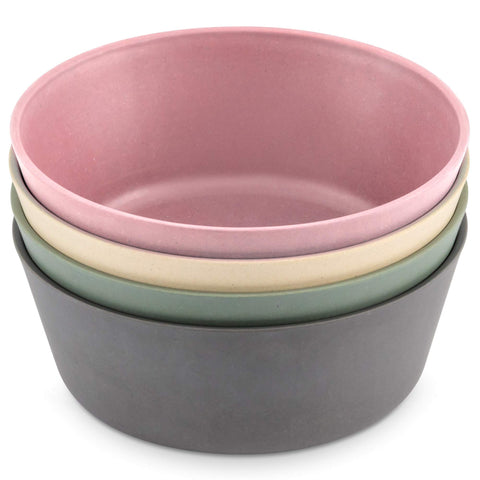 WeeSprout bamboo kids bowls pink front view for durable, kid-friendly mealtime.