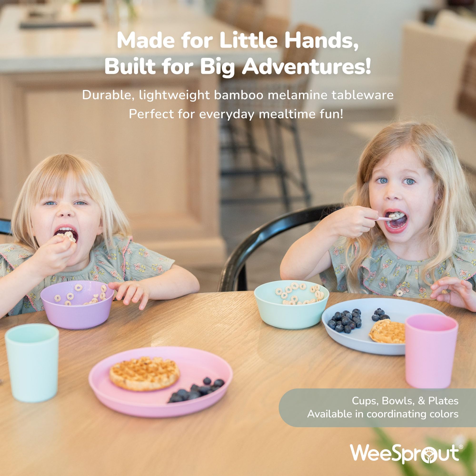 WeeSprout stackable bowls save kitchen space when stored.