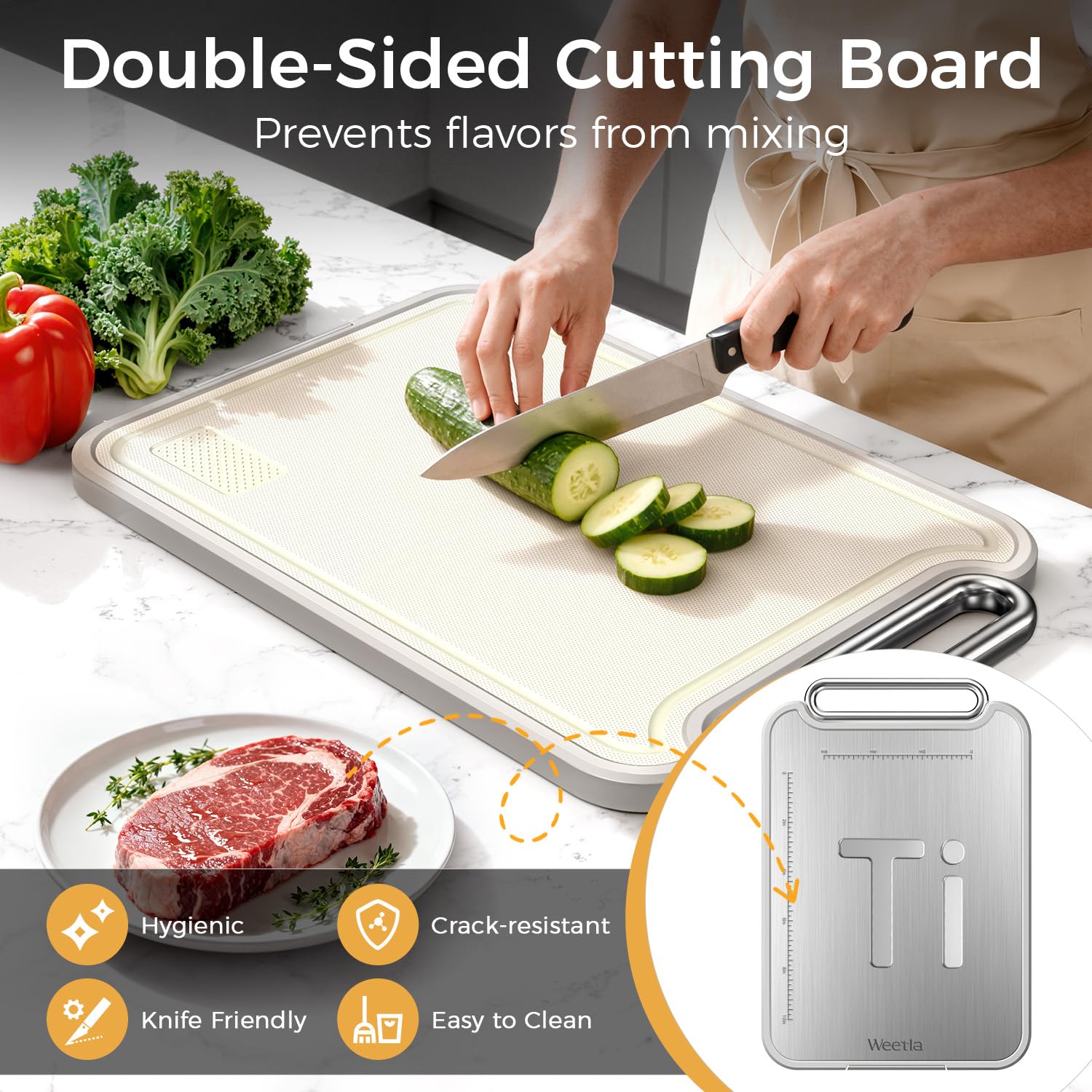 Weetla titanium side for raw meat keeps flavors separate and sanitary