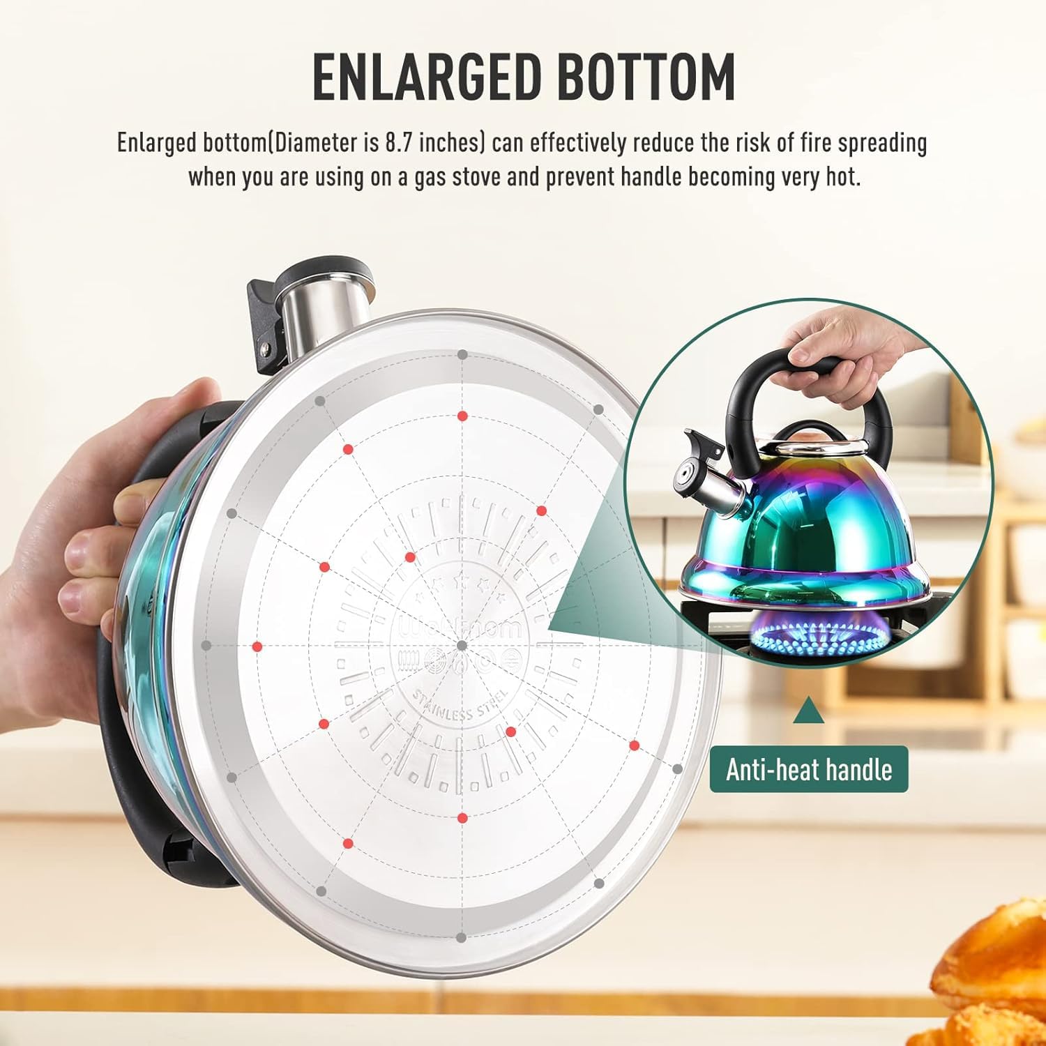 Weftnom induction-compatible kettle works on gas, electric, and induction stoves