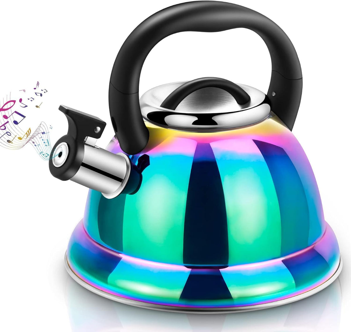 Weftnom tea kettle with rainbow surface boiling water adds color to the kitchen
