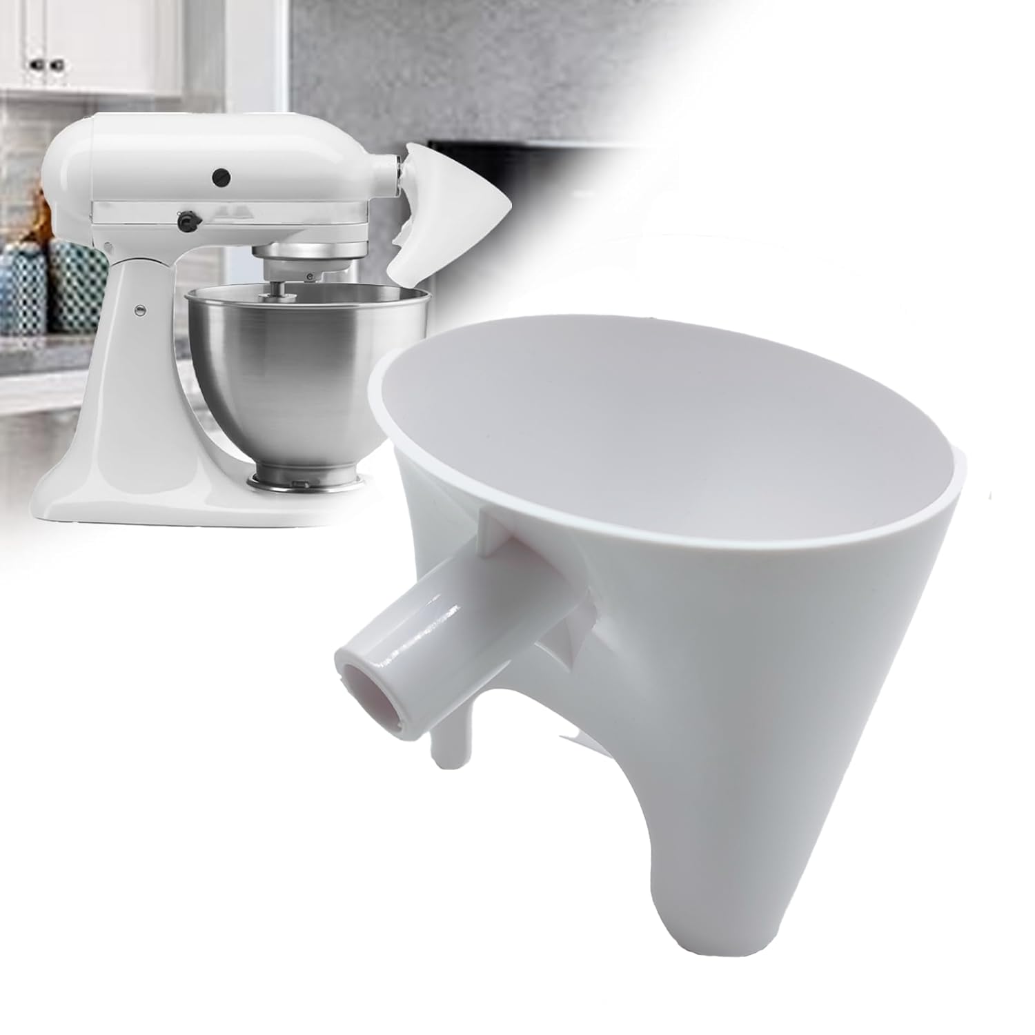 WEIAIDE flour funnel for KitchenAid attachment pours neatly into the bowl, reducing spills.