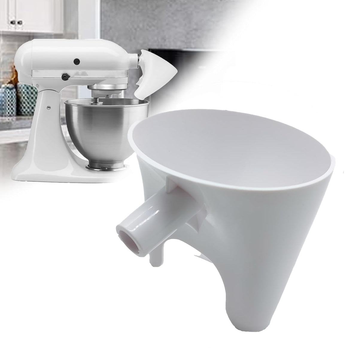 WEIAIDE flour funnel for KitchenAid attachment pours neatly into the bowl, reducing spills.