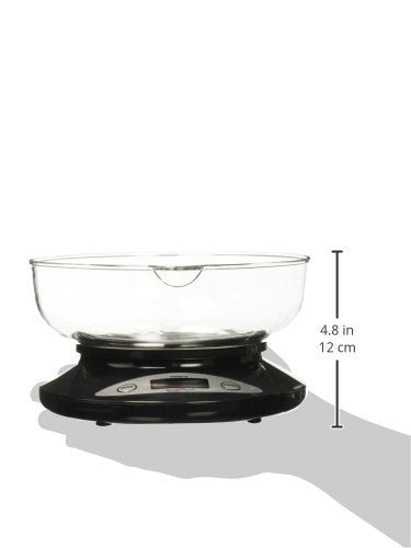Weighmax 2810-2KG black scale with removable bowl for easy cleaning.