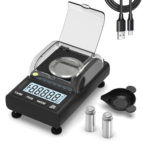 WEIGHTMAN milligram scale display with 0.001 g precision for tiny measurements.