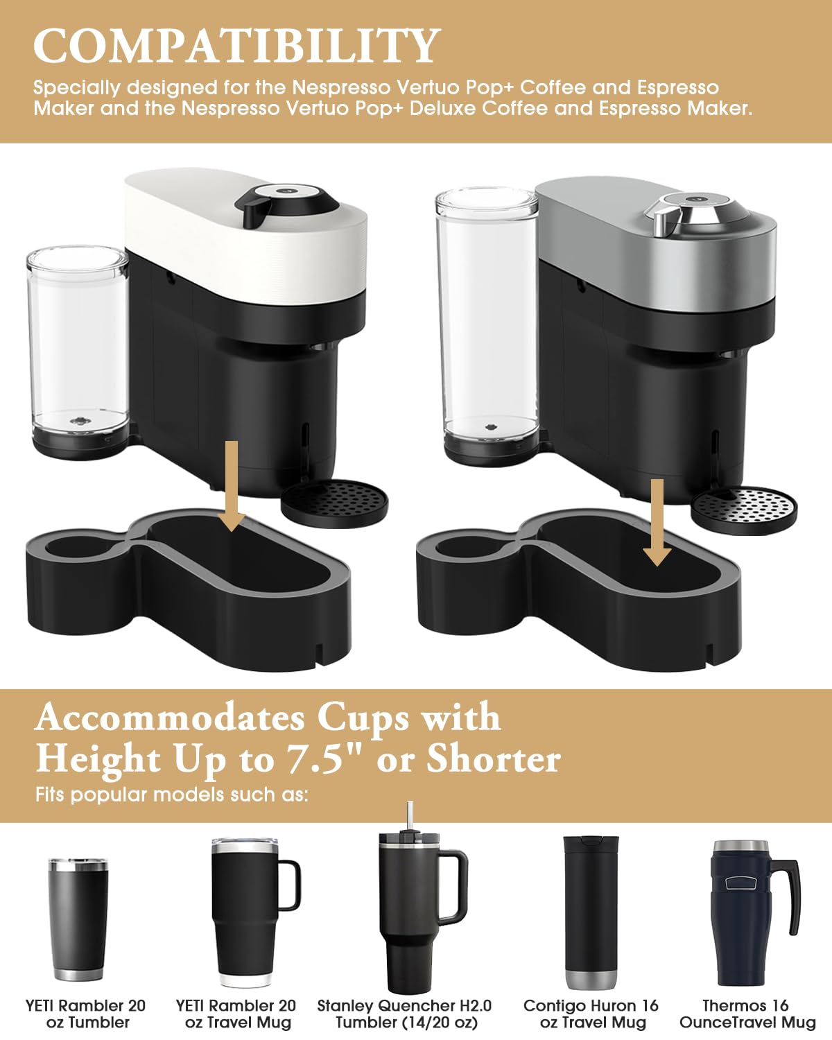 WEIGUZC riser stand supports cups up to 7.87 inches tall for diverse drinkware.
