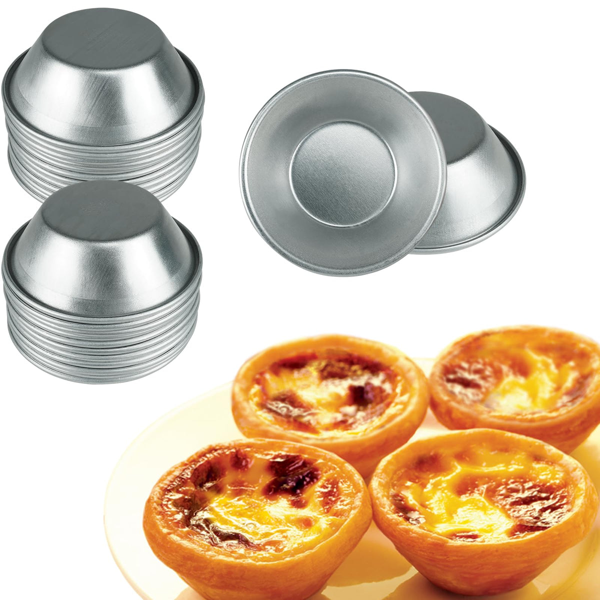 Weilan egg tart molds 25-pcs set offering smooth release for steaming or baking.