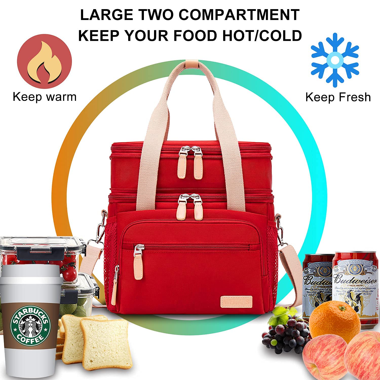 Weitars lunch bag durable Oxford cloth outer shell resists wear