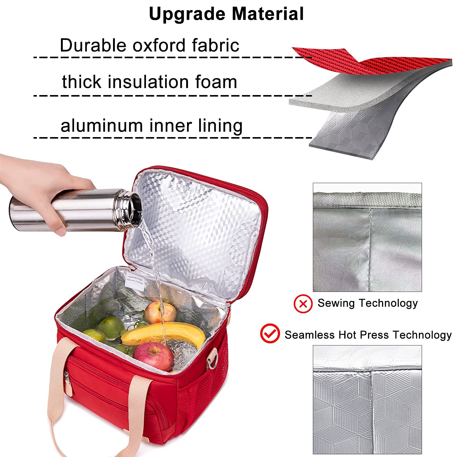 Weitars lunch bag foldable upper insulated compartment for easy access and temperature control