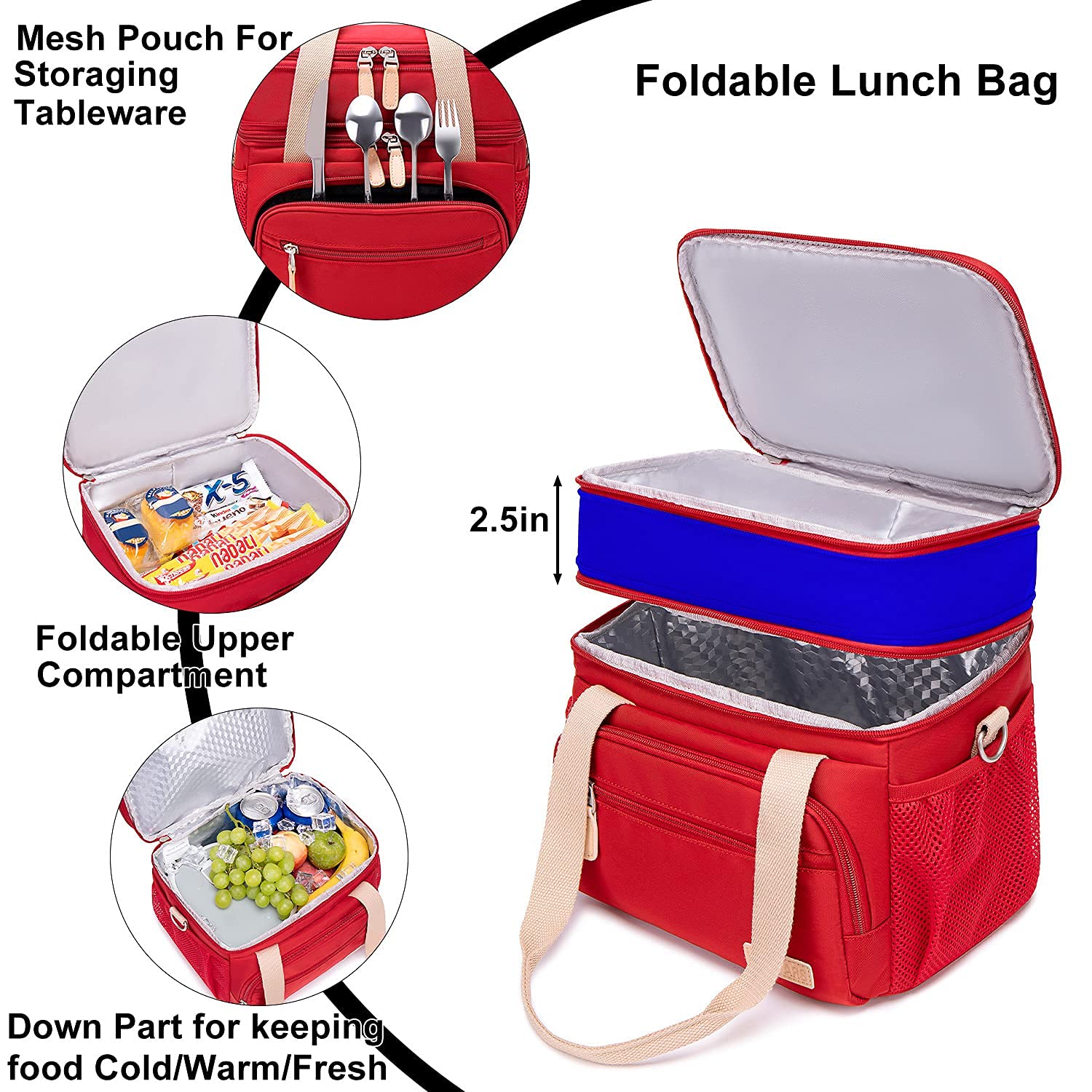 Weitars lunch bag front zipped pockets for utensils and napkins