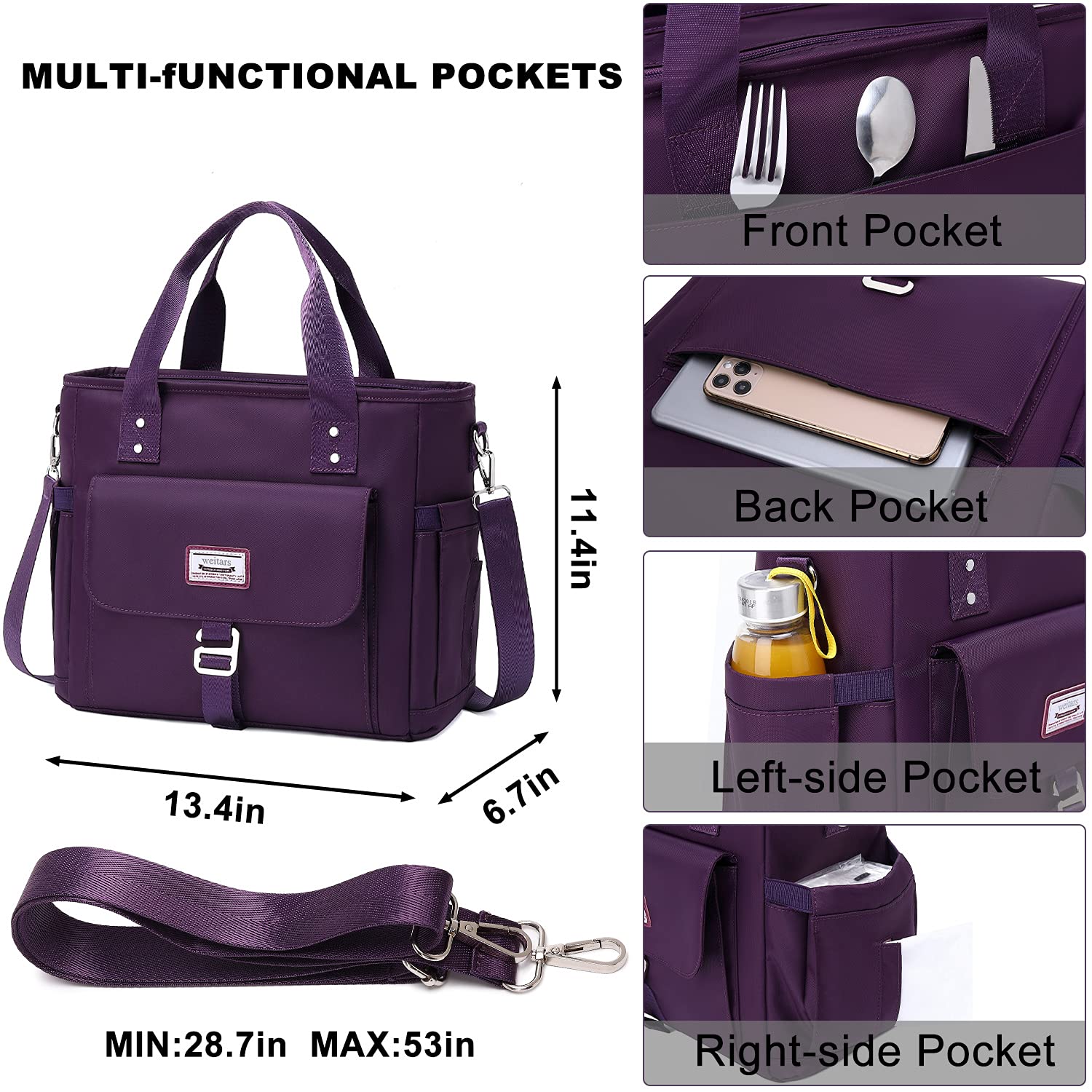 Weitars lunch bag removable shoulder strap provides comfortable, hands-free carrying