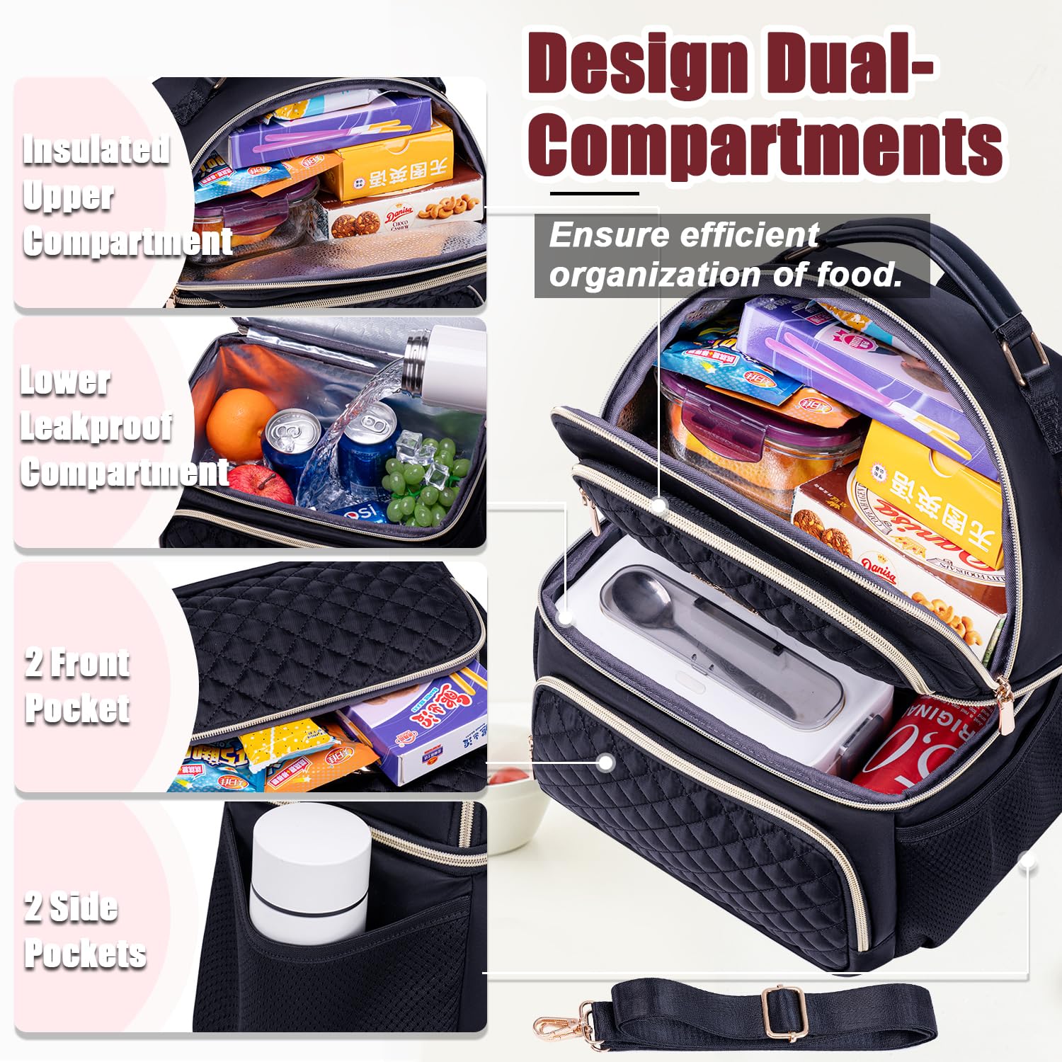 Weitars lunch bag bottom leakproof section with seal protects drinks and meals