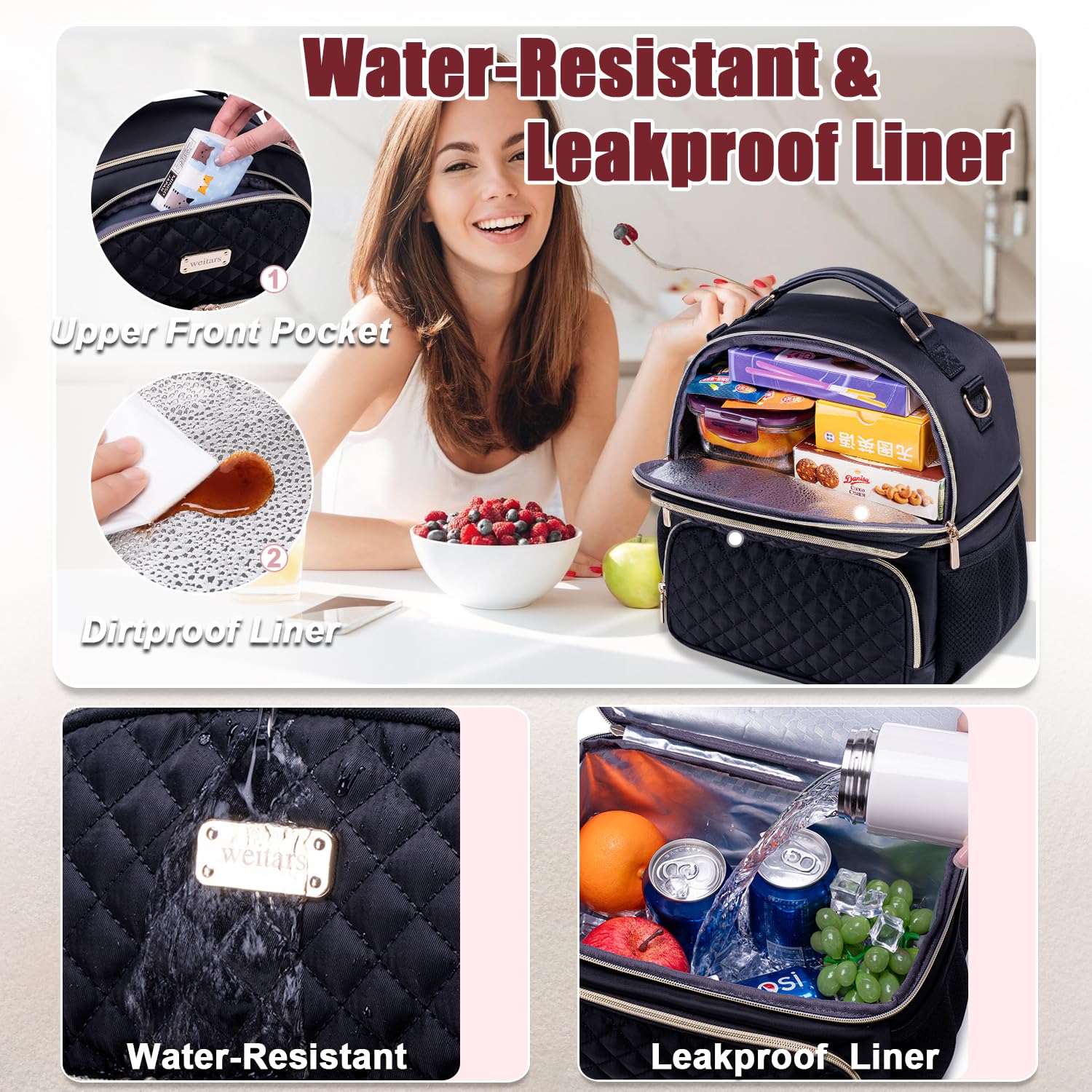 Weitars side mesh pocket holds a bottle or can securely