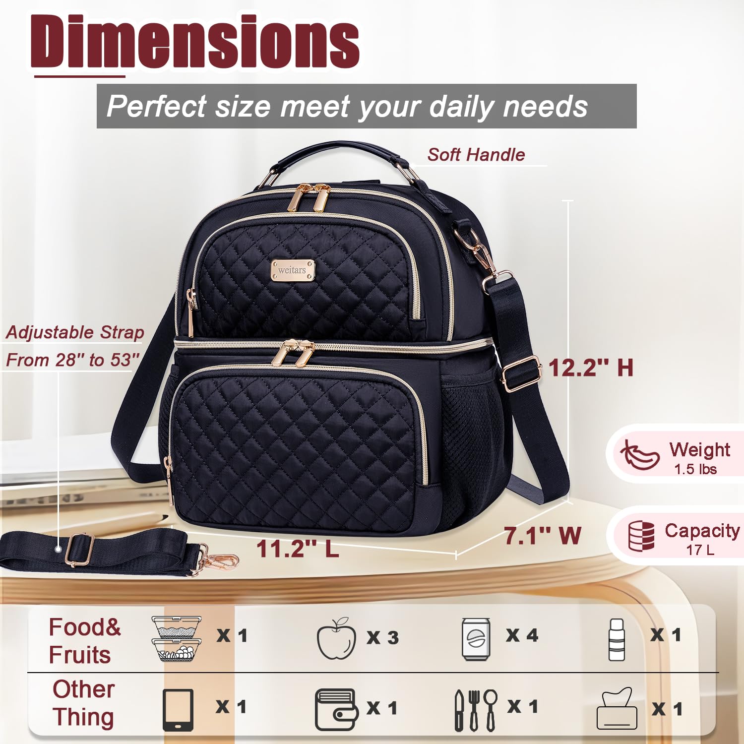 Weitars spacious layout fits lunches, snacks, and fruit with ample room