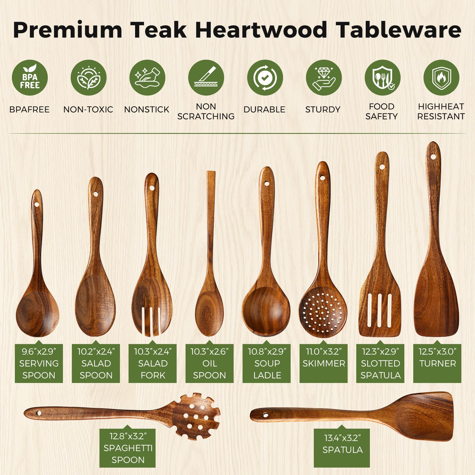 WEKELL teakwood slotted spatula glides smoothly over cookware without scratching.