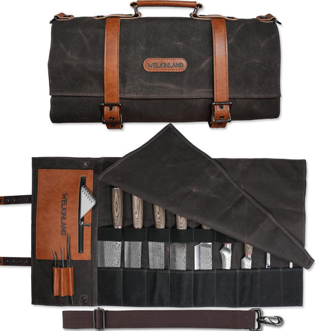 WELKINLAND 13-Pocket Knife Roll opened flat for quick blade access during service