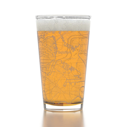 Well Told Boston Map Pint Glass 16 oz with heavy base for balance and premium feel