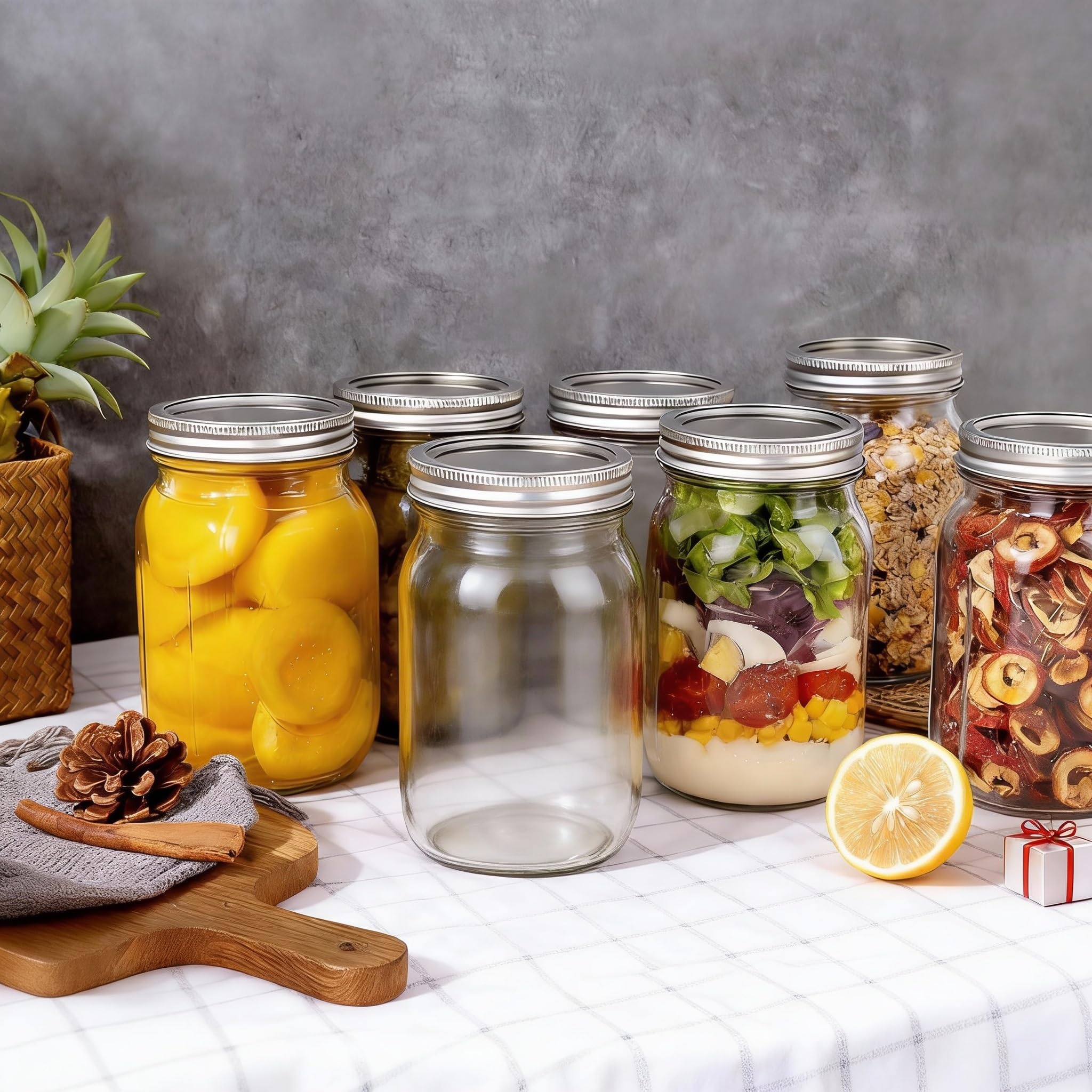 WELLIFE 32oz mason jar with pickles highlights easy canning and preservation.