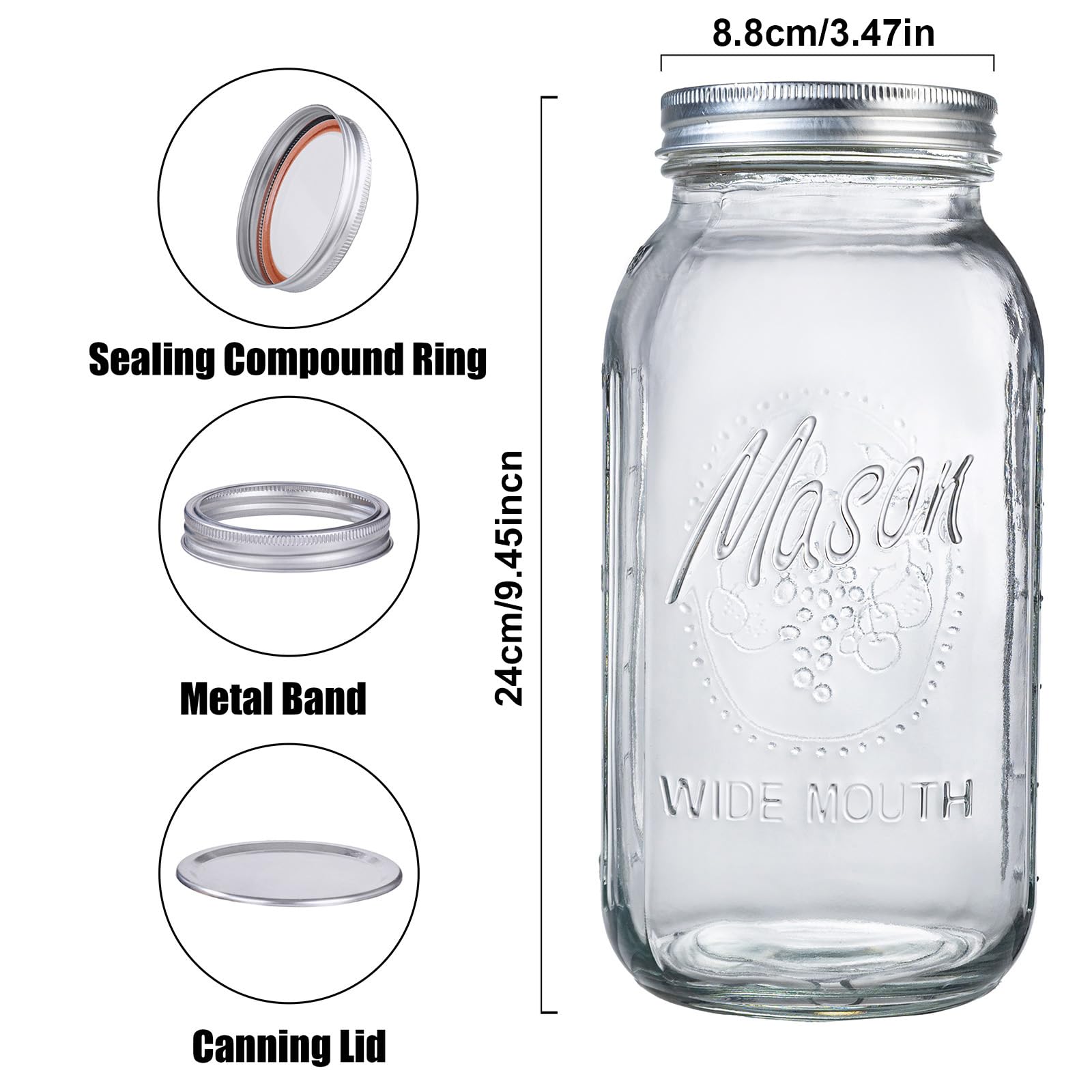 Wellife 64oz wide-mouth mason jar with silicone seal for airtight freshness.