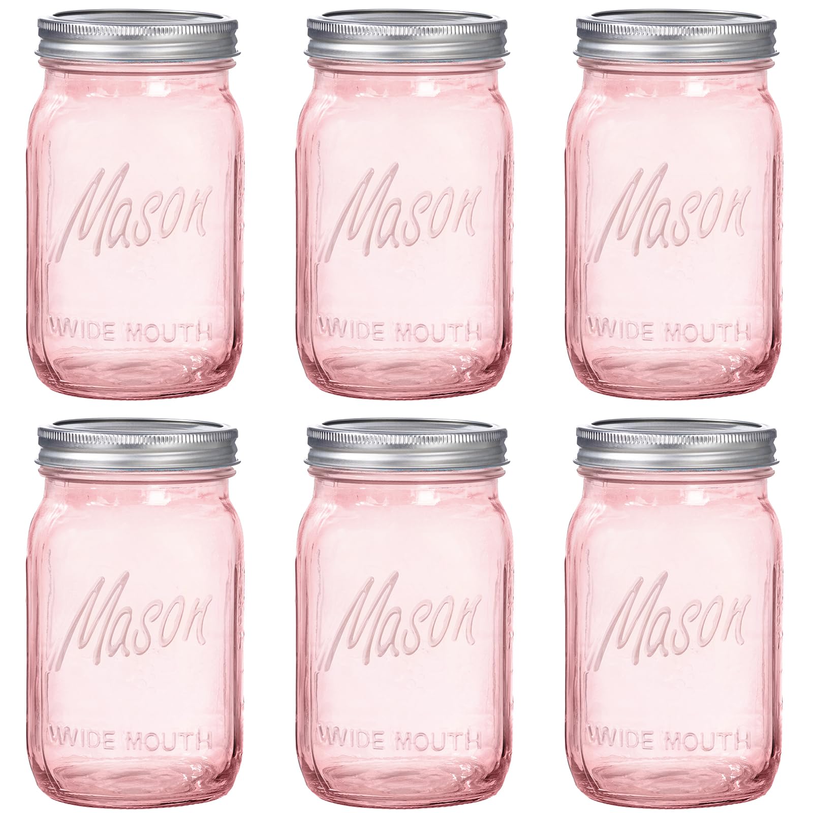 WELLIFE Pink Mason Jar 32oz wide mouth for versatile storage and easy pouring
