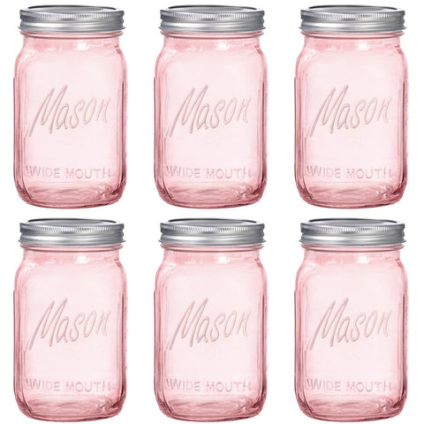 WELLIFE Pink Mason Jar 32oz wide mouth for versatile storage and easy pouring