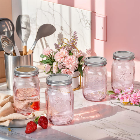 WELLIFE Pink Mason Jar display for weddings and home decor with flowers