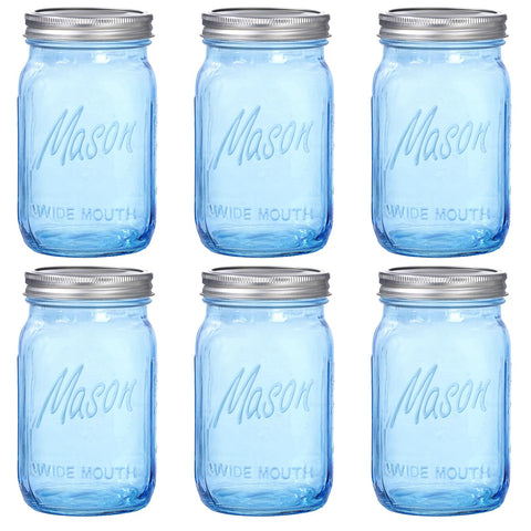 WELLIFE wide mouth 32oz blue mason jar bottle for durable storage and easy pouring.