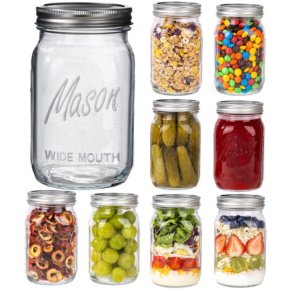 WELLIFE wide-mouth mason jar 32 oz with lid for airtight storage
