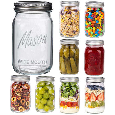 WELLIFE wide-mouth mason jar 32 oz with lid for airtight storage