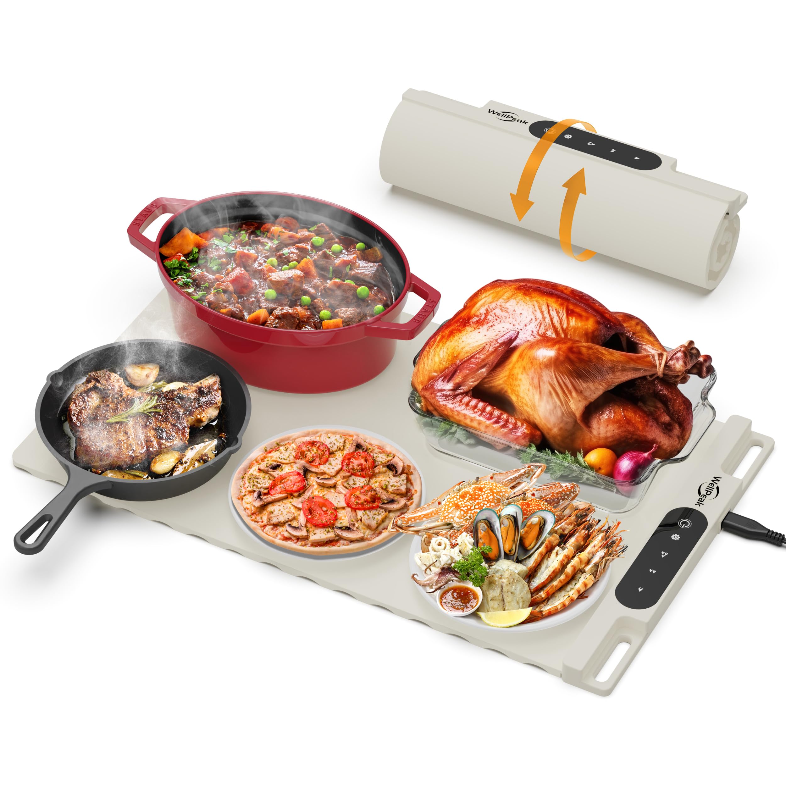WELLPEAK Electric Warming Mat with full-surface heat keeps dishes warm for guests.