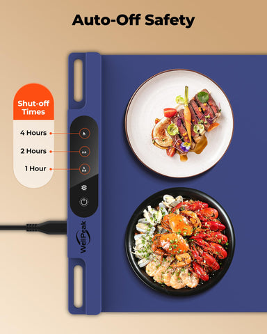 Food warming at table with WELLPEAK mat during casual dinner