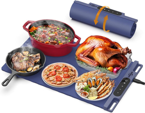 WELLPEAK warming mat shows full surface area ready for multiple dishes and buffets