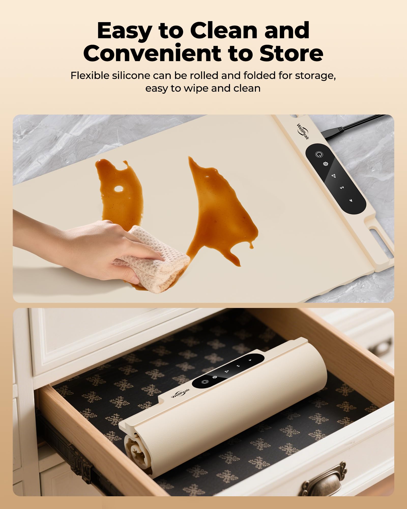 WELLPEAK raised feet protect tables while keeping cookware stable.