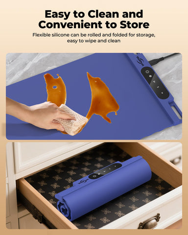 Raised feet on WELLPEAK warming mat protect table surfaces