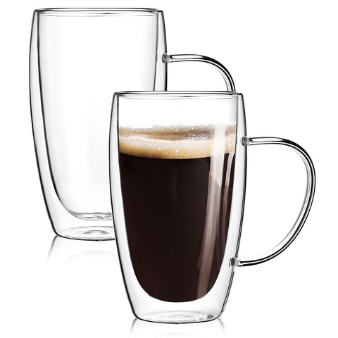 Wells 2pack 15oz double-wall mug with handle keeps hot drinks condensation-free
