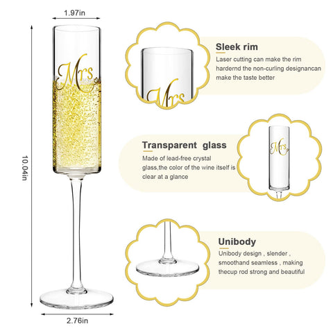 Wells bride and groom glass set with square stems for elegant cheers