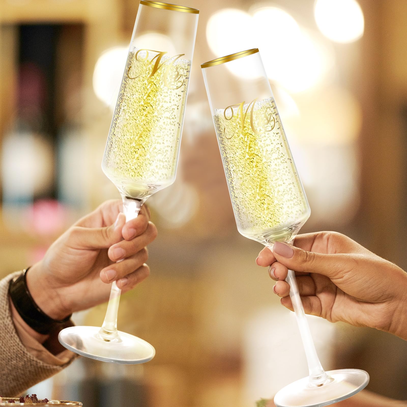 Wells engraved Mr & Mrs flutes with premium keepsake appeal.