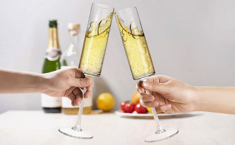 Wells engraved Mr and Mrs flutes in premium gift box