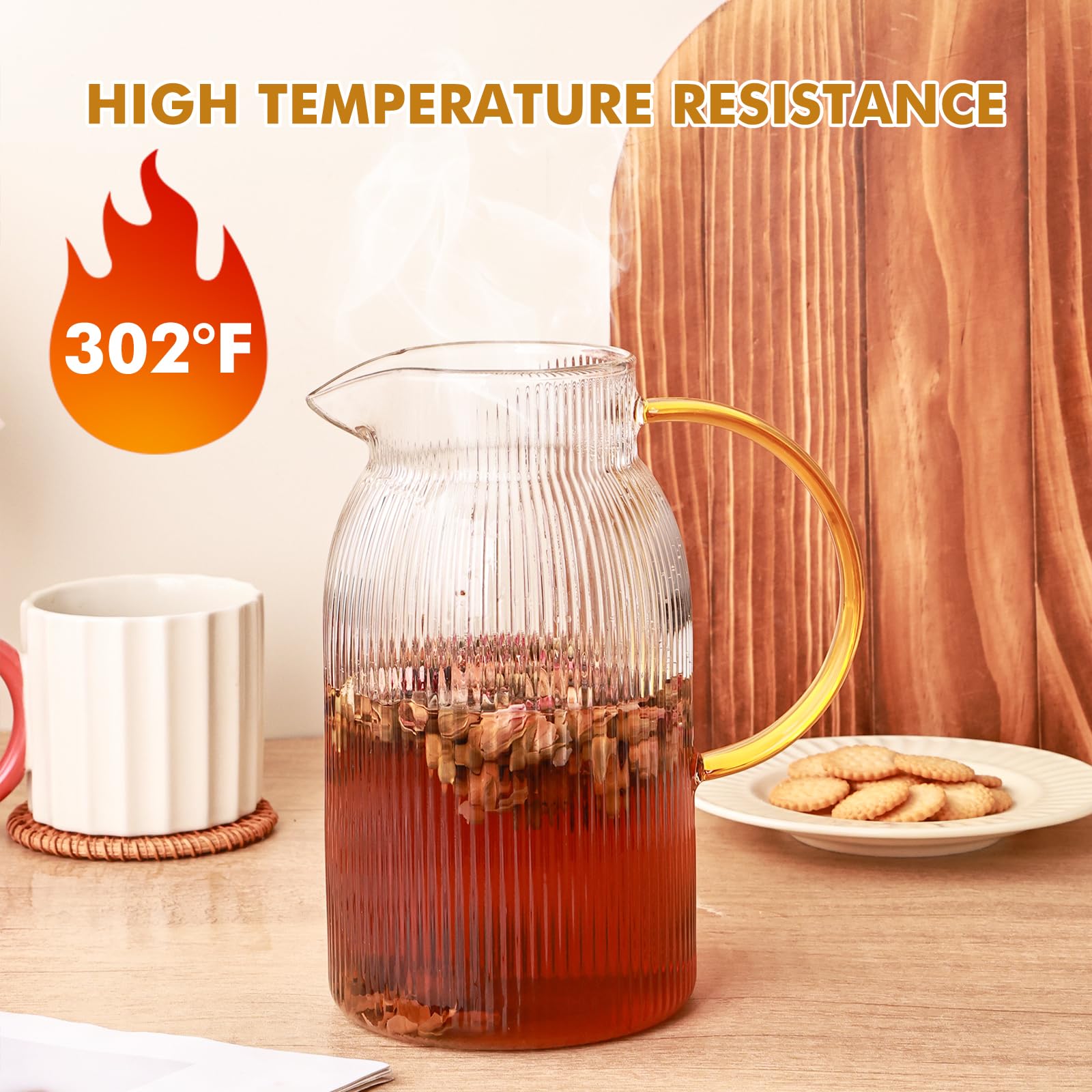 Wells ribbed glass pitcher borosilicate clarity resists stains and odors