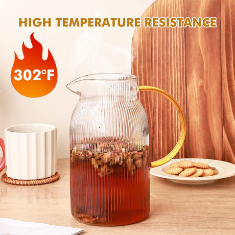 Wells ribbed glass pitcher borosilicate clarity resists stains and odors