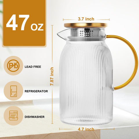 Wells ribbed glass pitcher handle for easy carrying and serving